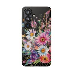 Floral Bouquet Phone Case – Colorful Daisy Garden on Black