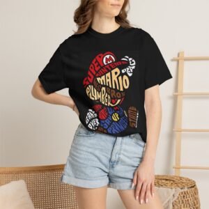 Mario Typography T-Shirt — Retro Cartoon Character Plumber Graphic Tee